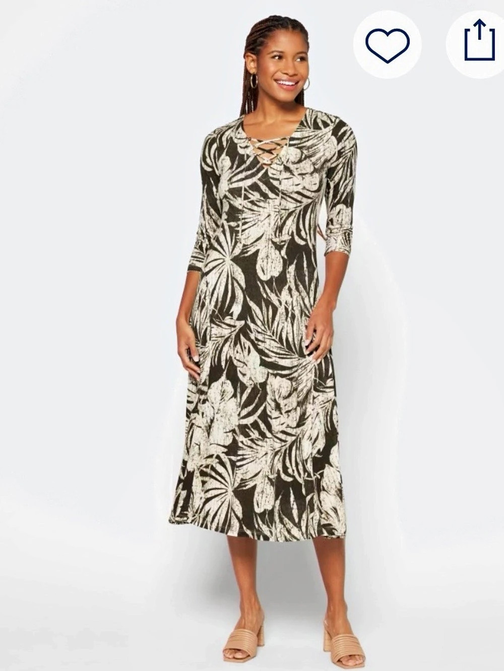 Lauren Ralph Lauren Dimitrius Palm Print Lace Up Day Dress Olive Green 14